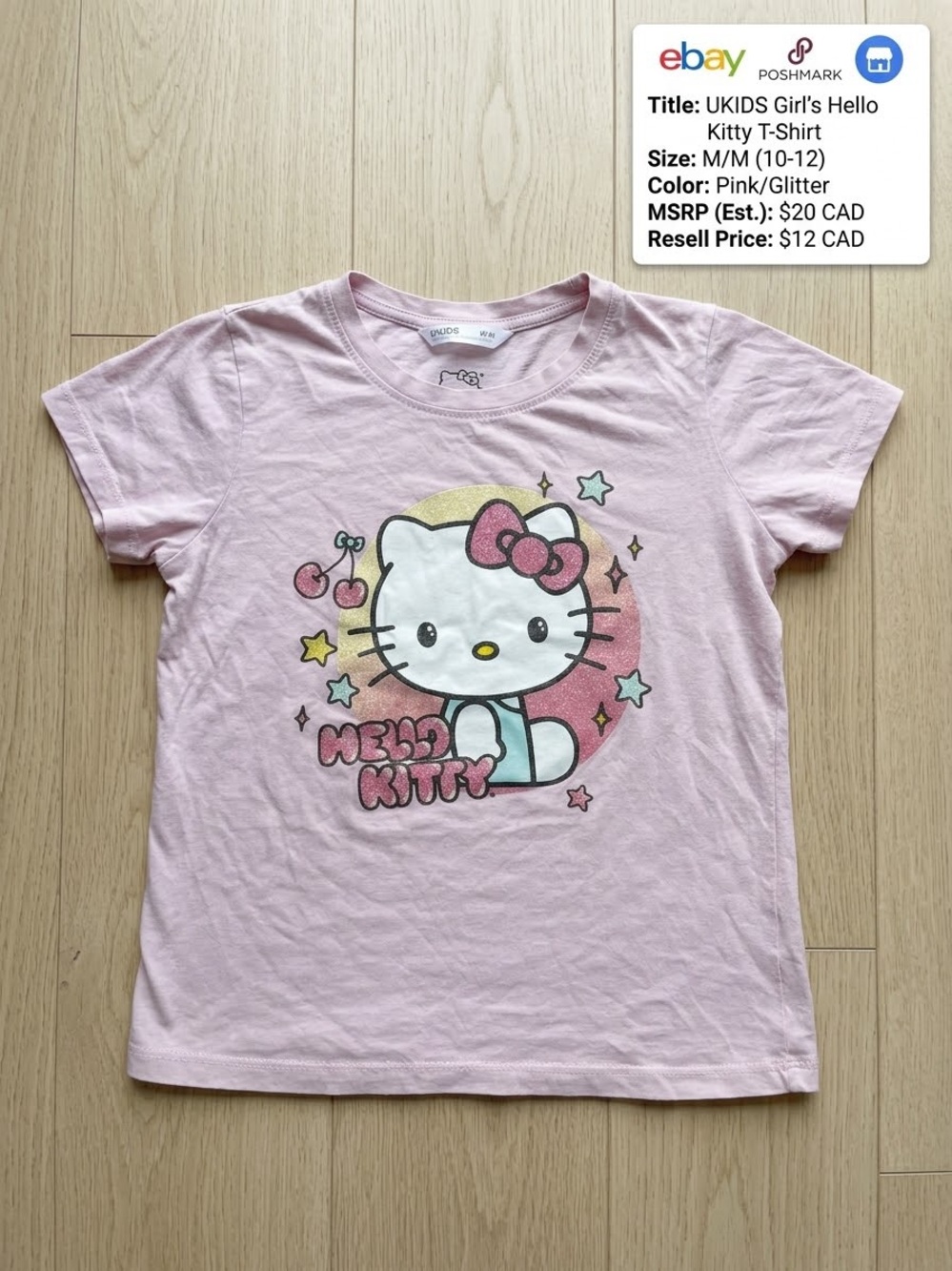 Hello Kitty Pink Short Sleeve Graphic Tee with Glitter Accents
